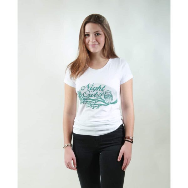 t-shirt damen night owl white