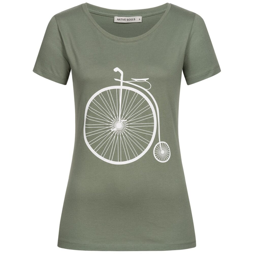 T-Shirt Damen - Retro Bike - moss green