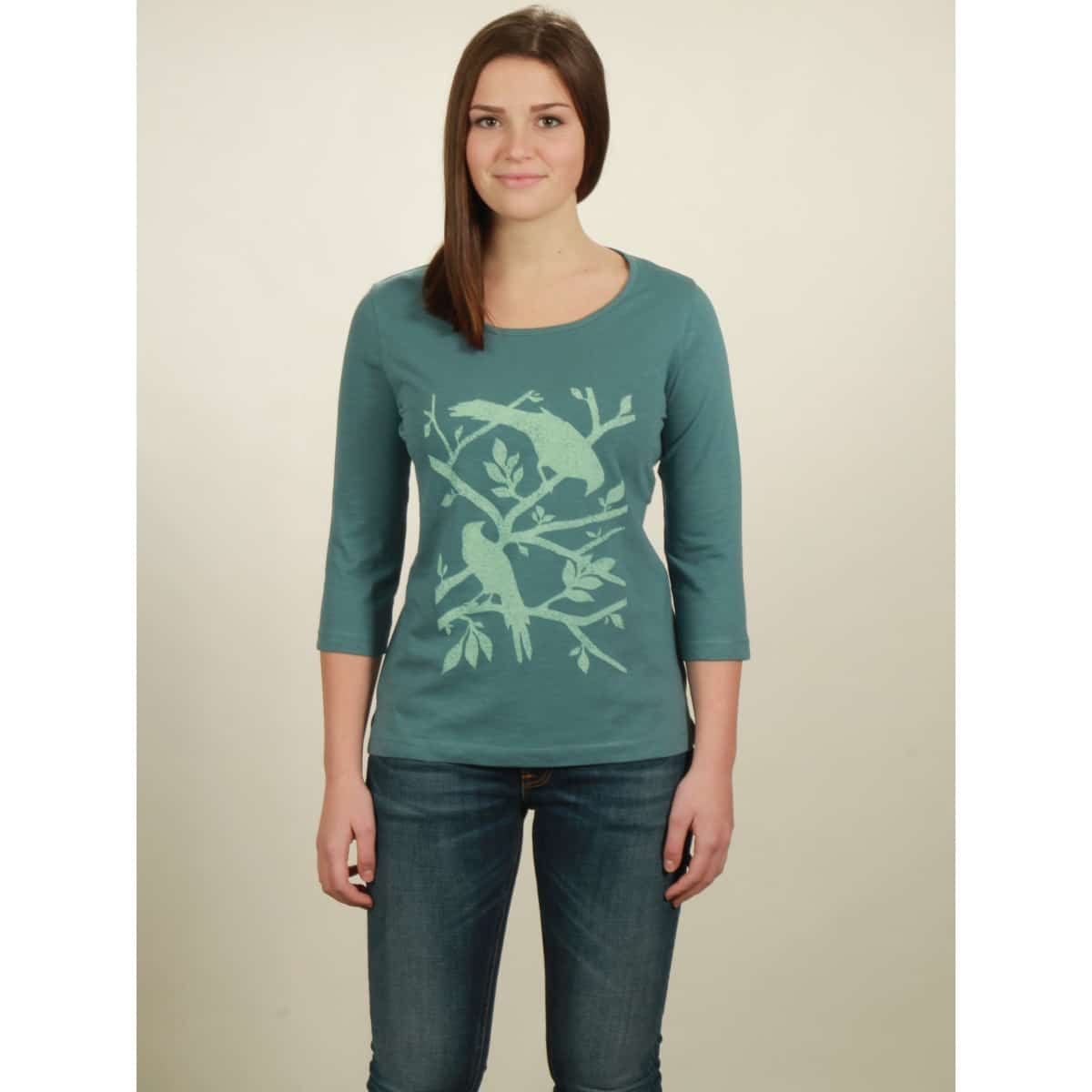 3/4 longsleeve damen birds light turquoise