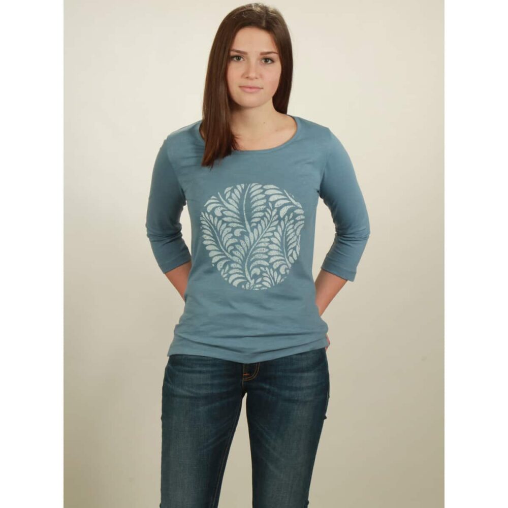 3/4 longsleeve damen leaves light blue