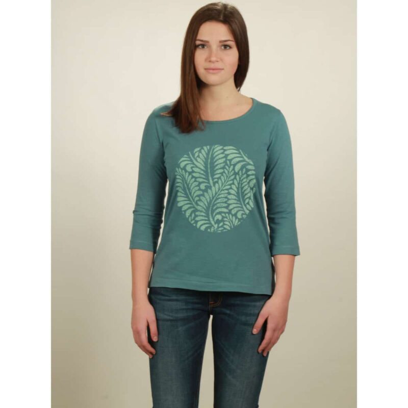 3/4 longsleeve damen leaves light turquoise