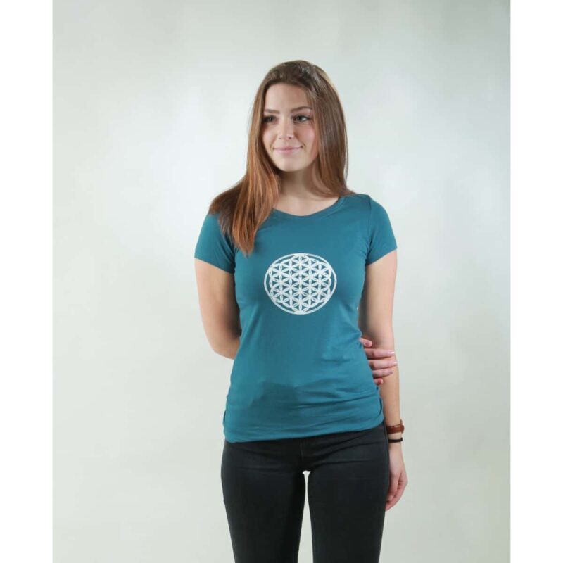 t-shirt damen flower of life teal
