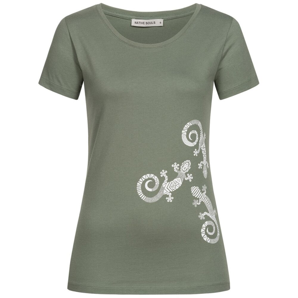 T-Shirt Damen - Three Gecko - moss green